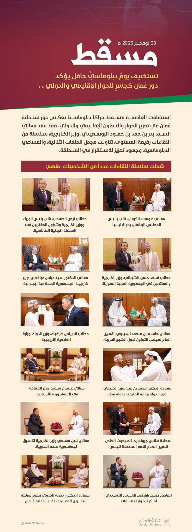 مسقط تستضيف يوما دبلوماسيا حافلا