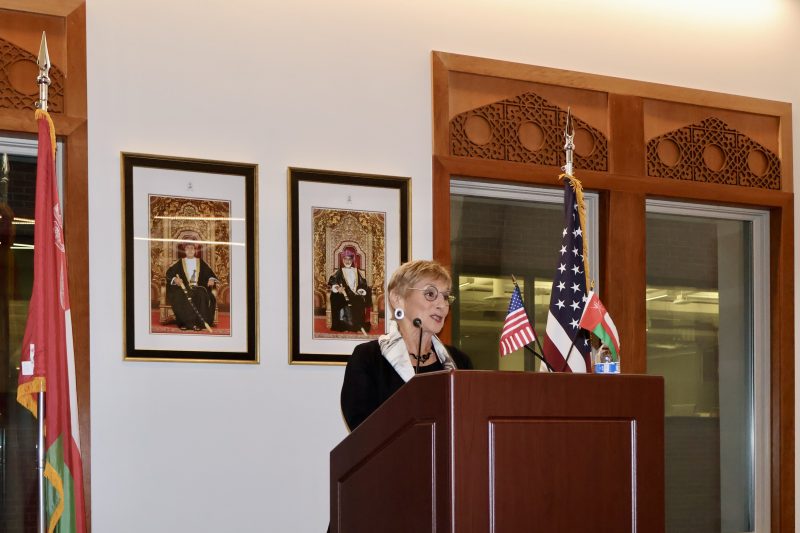 Linda Pappas Funsch at SQCC in DC talking on Oman Woman Day