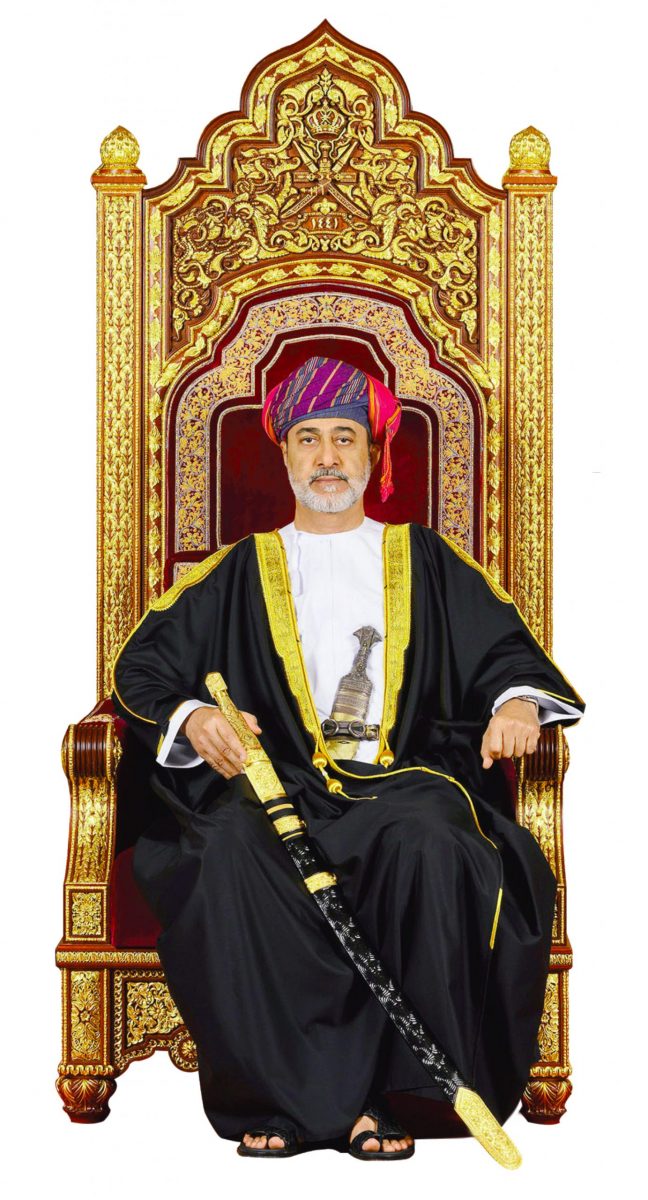 His_Majesty_Sultan_Haitham_on_throne Oman_UN_Golden_Jubilee_ENG