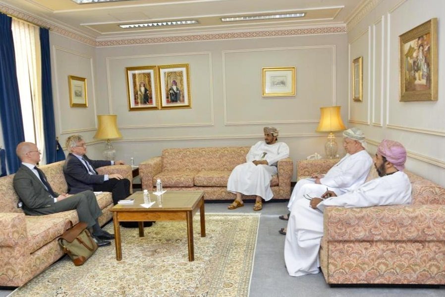 His Excellency the Sheikh, Undersecretary of the Ministry of Foreign Affairs for Diplomatic Affairs receives the Swedish Special Envoy for Yemen Oman_Undersecretary_for_Diplomatic_Affairs_receives_Special_Envoy_for_Yemen