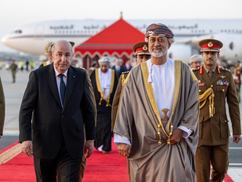 HM Sultan Haitham at the Royal Airport with President of Algeria Abdelmadjid Tebboune